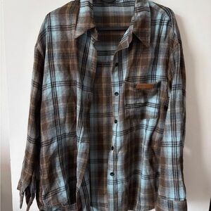 Plaid Button-Up Shirt in Brown and Blue